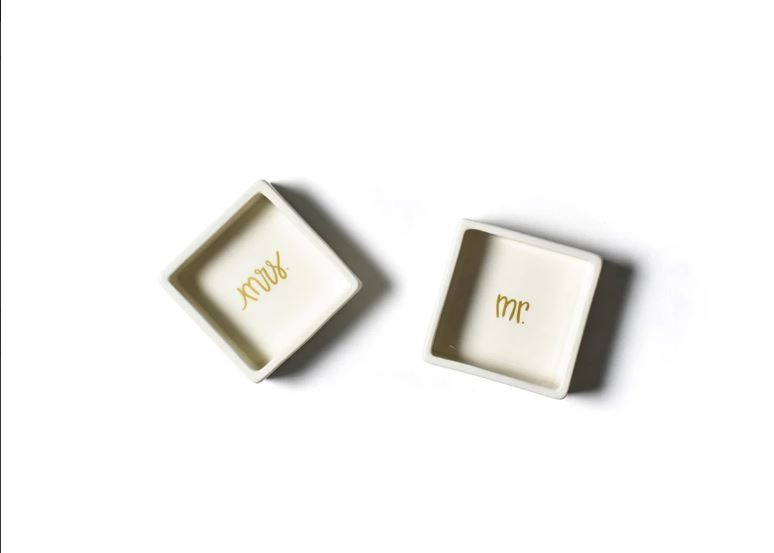 Mr. and Mrs. 3.5 Square Trinket Bowl Pre Pack Set of 2