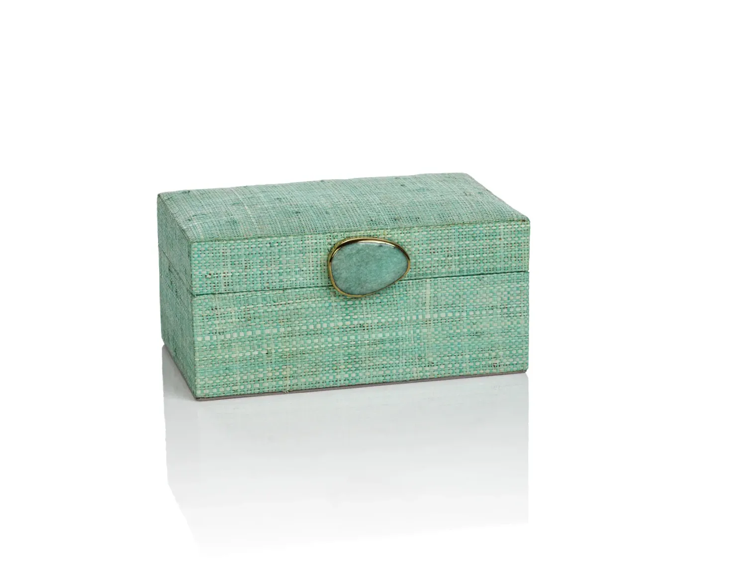 RAFFIA PALM BOX WITH STONE ACCENT-JADE/SMALL