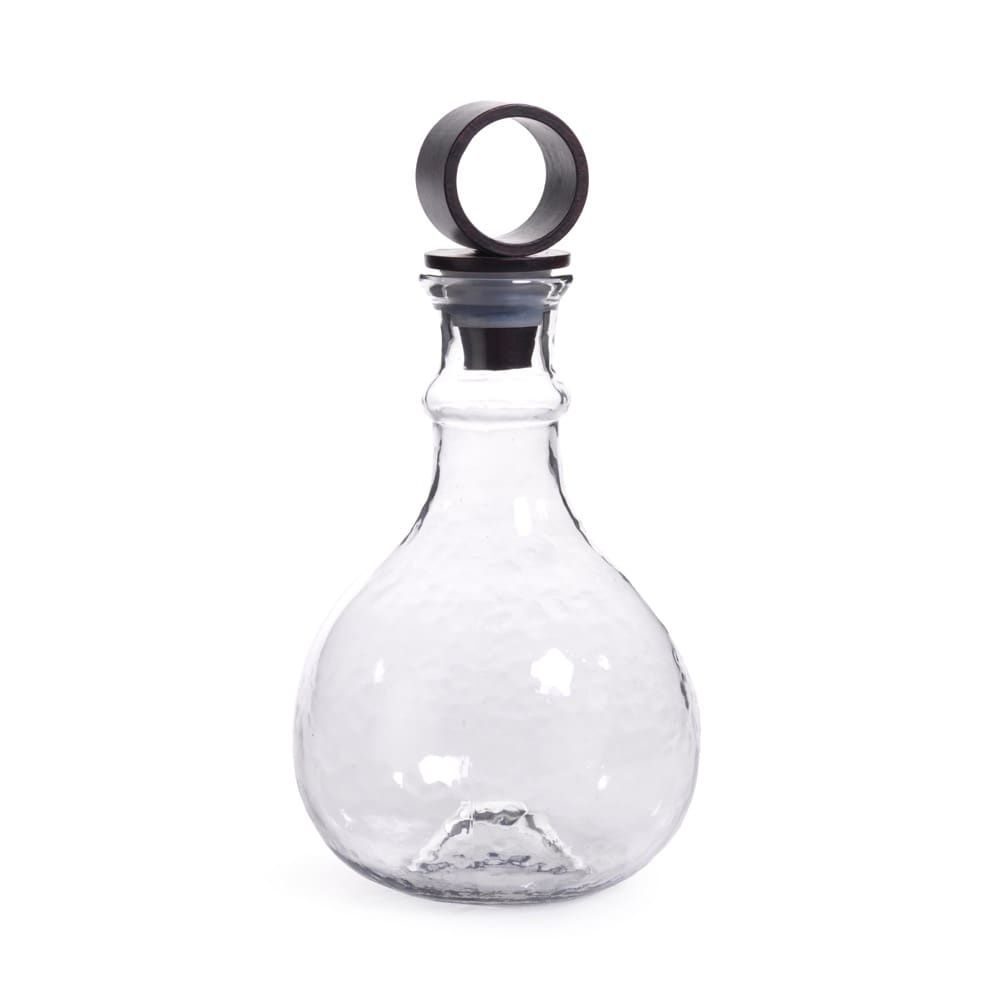 HAMMERED GLASS DECANTER W/ IRON STOPPER,7X13