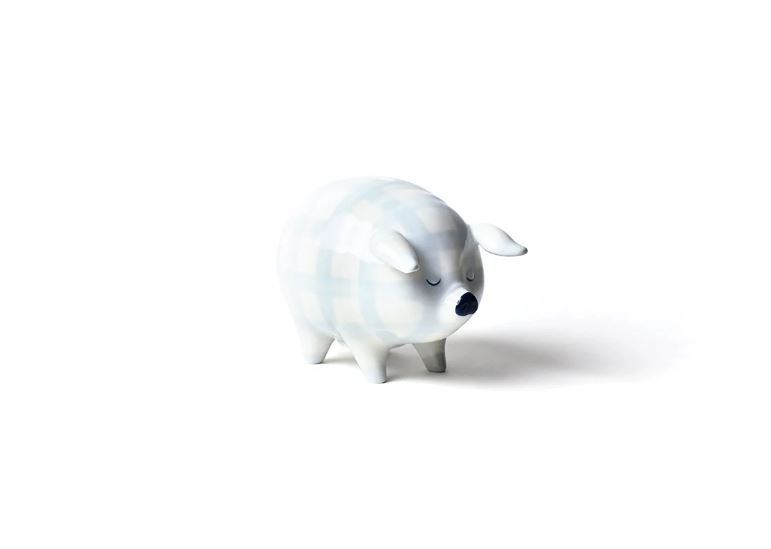 Gingham Piggy Bank Blue