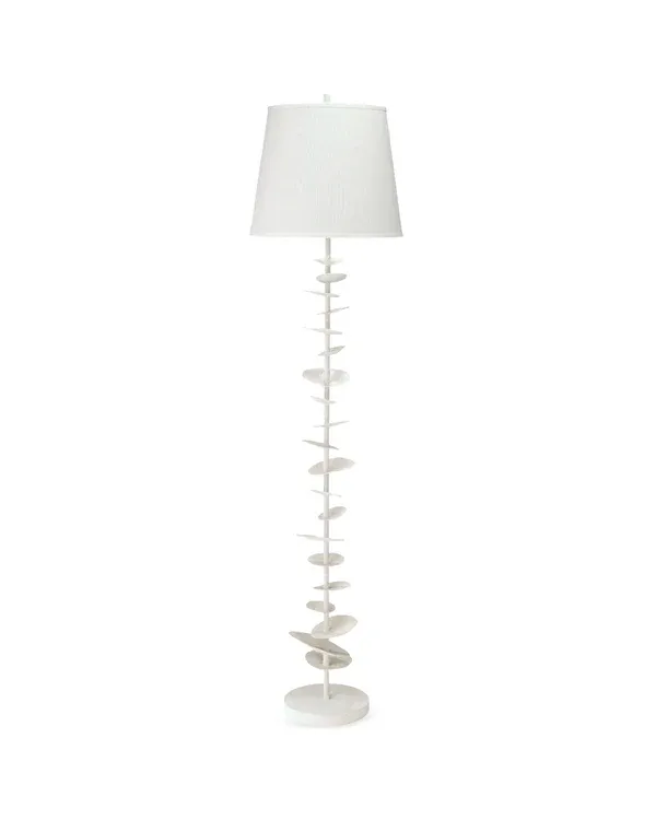 Petals Floor Lamp in White Gesso with Cone Shade in Off White Linen