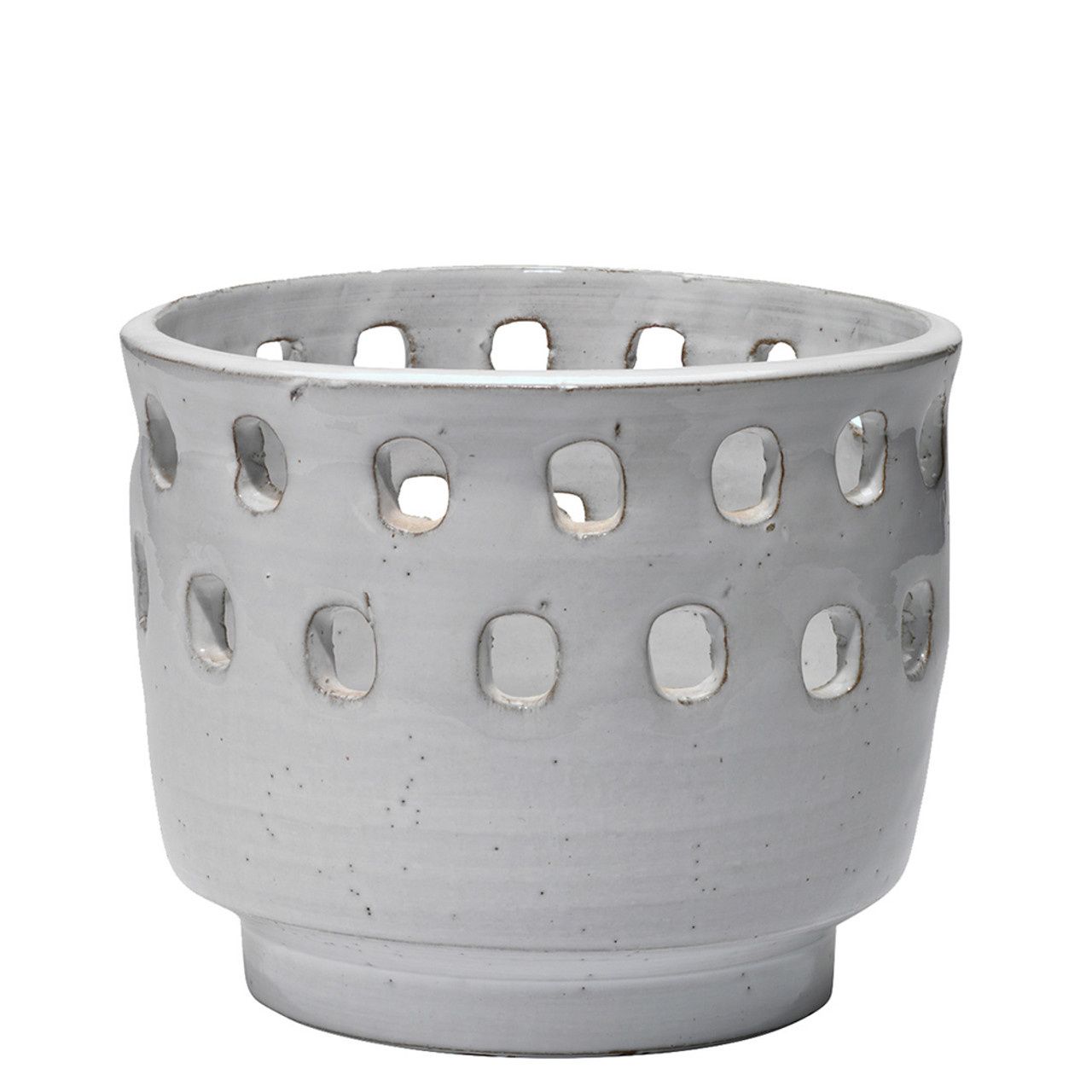 Large Perforated Pot in White Ceramic