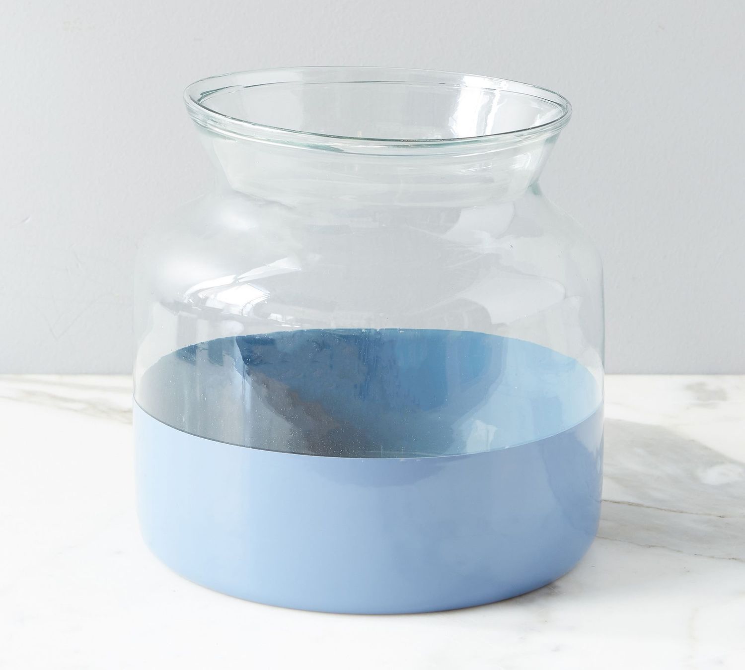 glass jar with light blue stripe