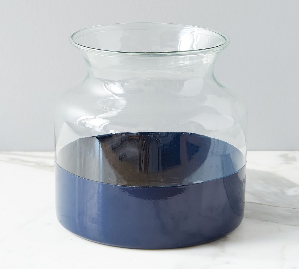 glass jar with dark blue stripe