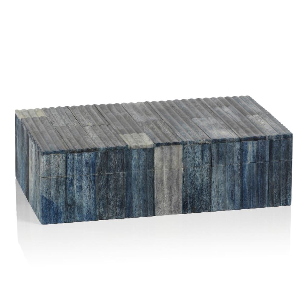 BIARRITZ RIBBED BLUE BONE INLAID BOX- 7X4.25X2