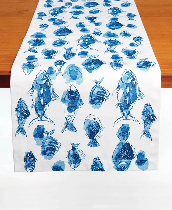 table runner - standard blue watercolor fish