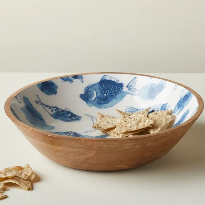 serving bowl-large blue watercolor fish