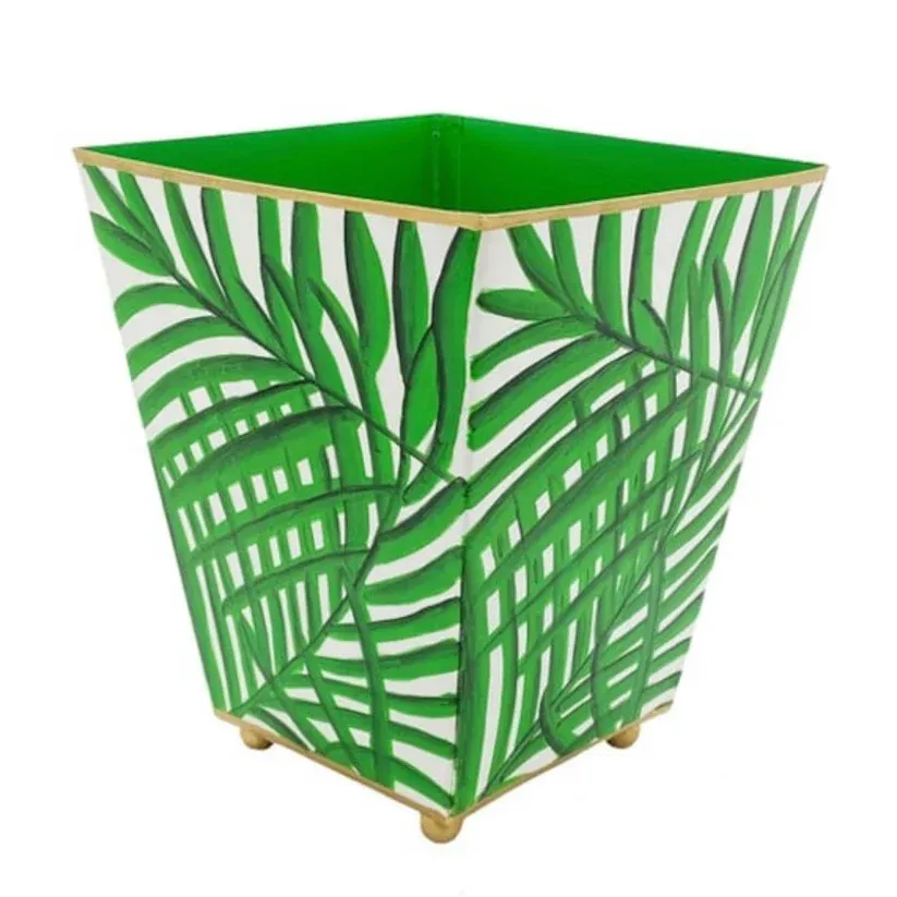 green palm square cache pot