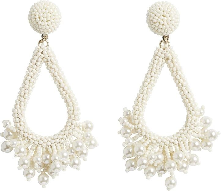 Cream Beaded Teardrop Earring