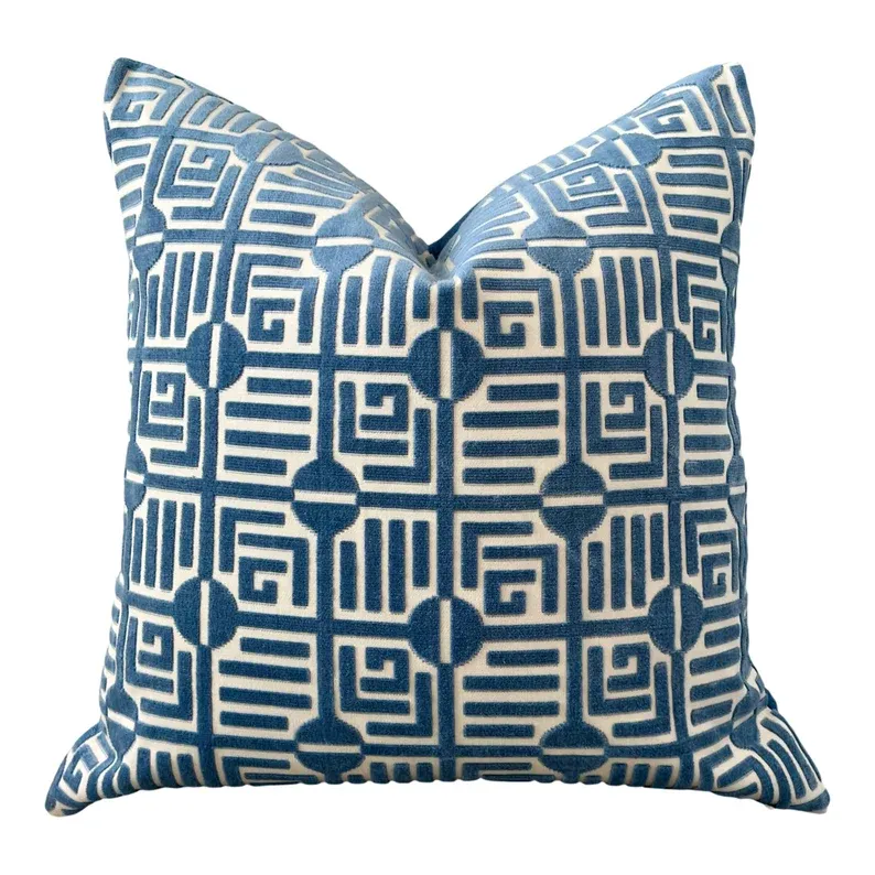 Blue Geometric Woven Throw Pillow
