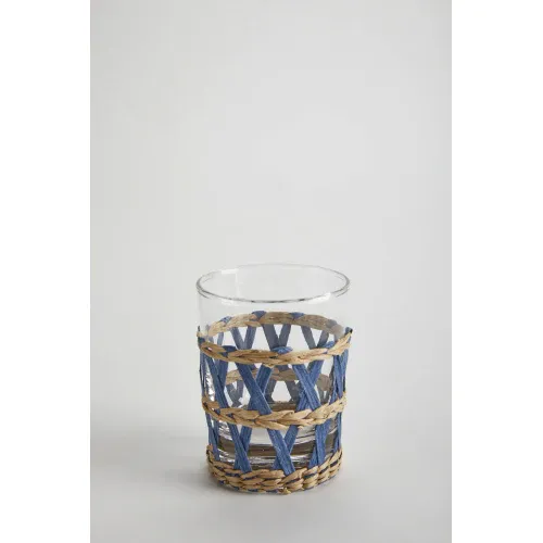 Beverage Glass- Short Wicker Wrap Short Blue