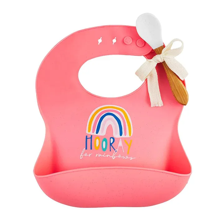 PINK GLITTER BIB AND SPOON