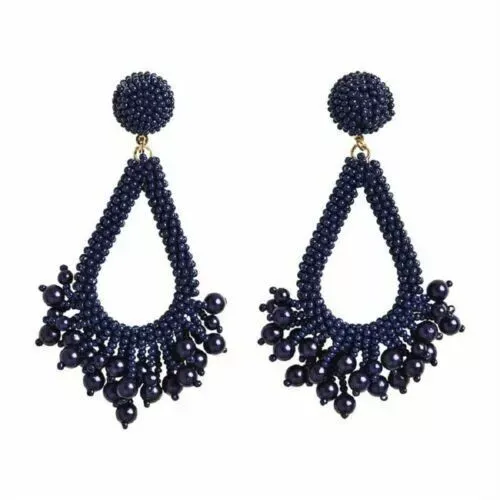 Navy Beaded Teardrop Earring
