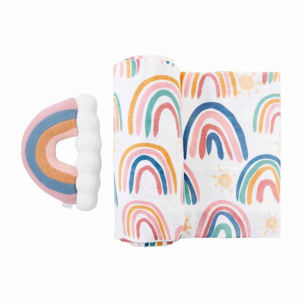 Rainbow Swaddle &amp; Rattle Set
