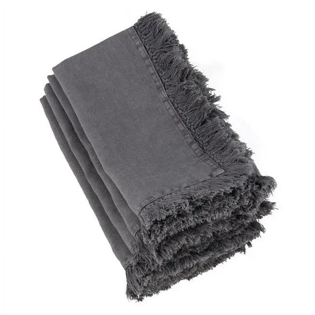 Stonewashed Fringe Napkin 100% linen, Slate