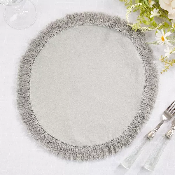 fringed design stone washed placemat Gray