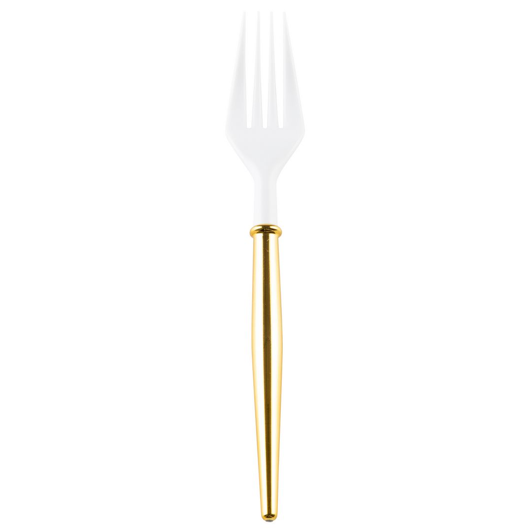 COCKTAIL FORK WHITE/GOLD HANDLE