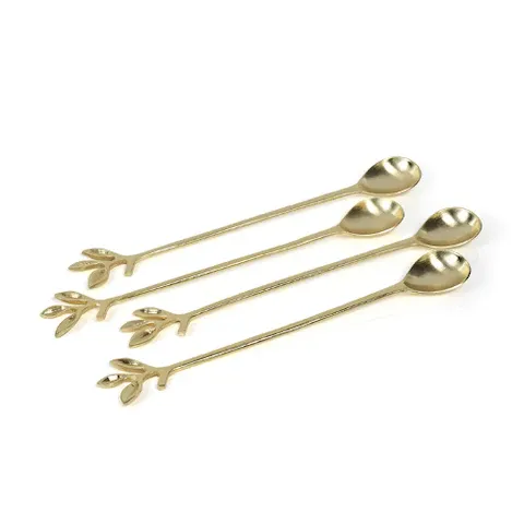 SET 4 LEAVES COCKTAIL SPOONS- GOLD