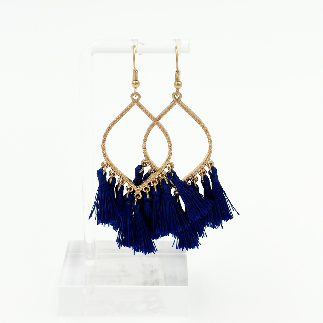 Marquise &amp; Tassel Earrings Royal Blue/Worn Gold
