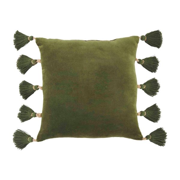 GREEN VELVET TASSEL PILLOW
