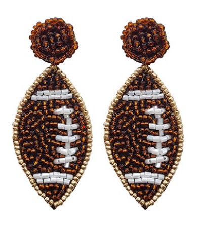 Beaded Football Ball Earrings Brown/White