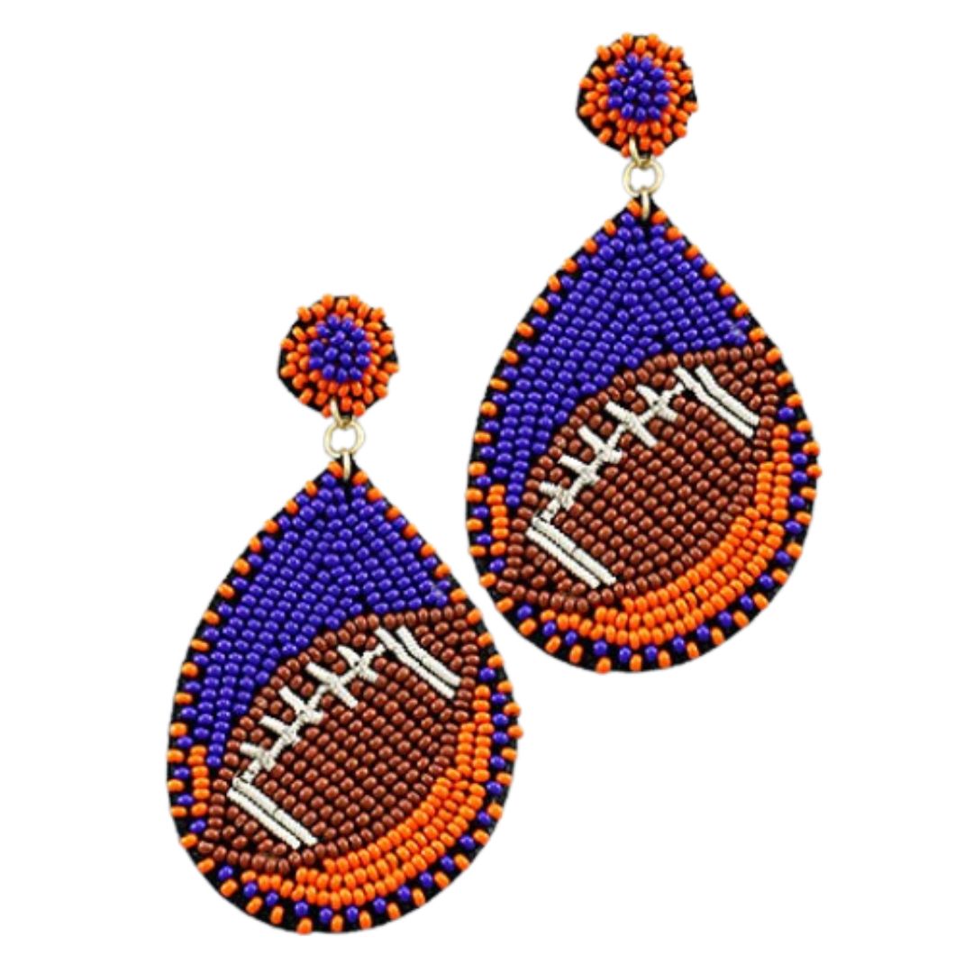 Football Teardrop Earrings Blue/Orange