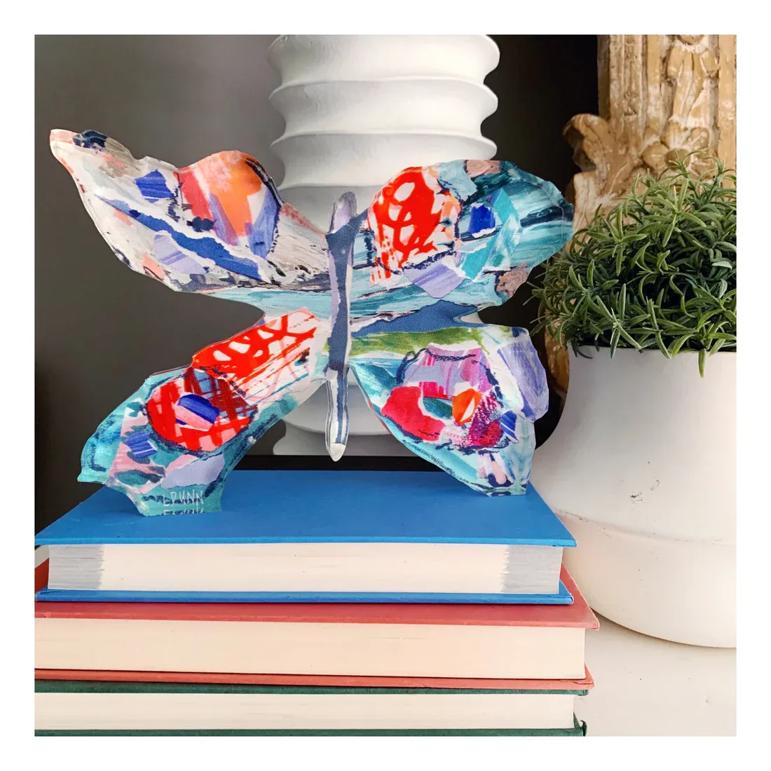 ORANGE AND BLUE BUTTERFLY ACRYLIC BLOCK bitty