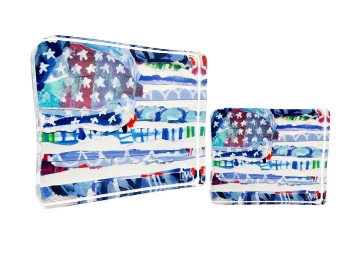 BLUE FLAG, STARS AND STRIPES ACRYLIC BLOCK large