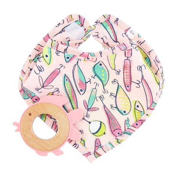 Pink Fishing Lure Bib &amp; Teether Set