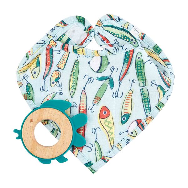 Blue Fishing Lure Bib &amp; Teether Set