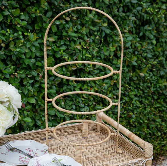 Provence Rattan Whitewash Three Tiered Plate Server