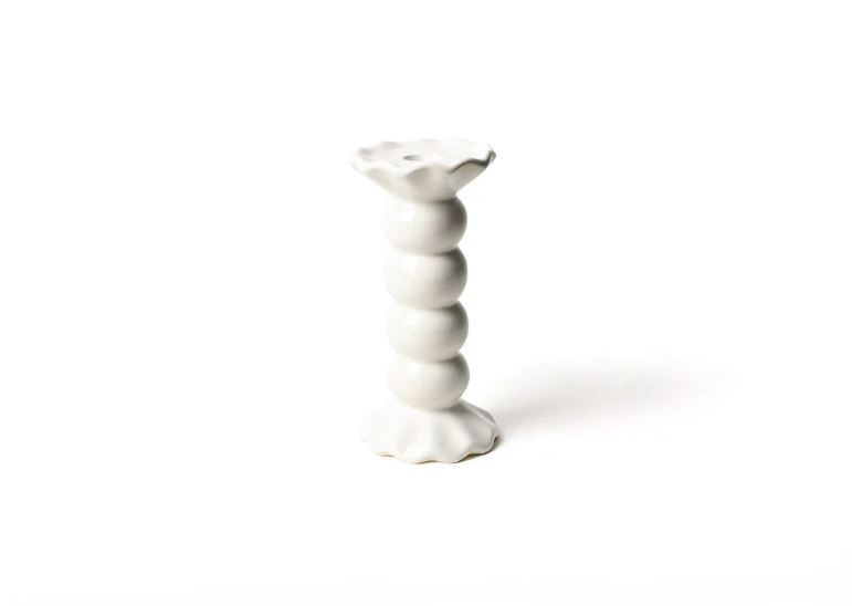 White Medium Ruffle Knobbed Candle Holder