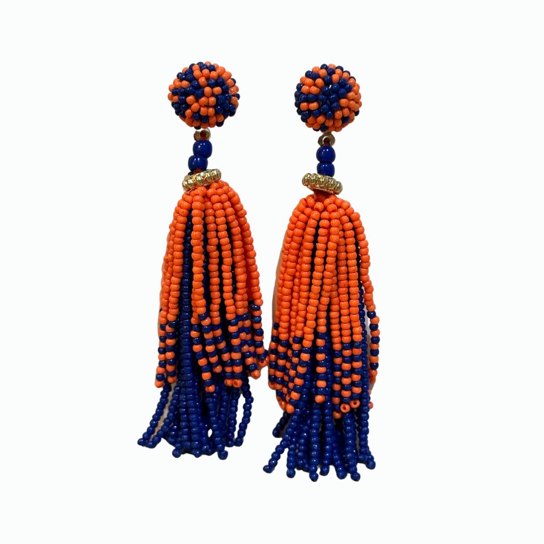 Orange &amp; Blue Beaded Earrings