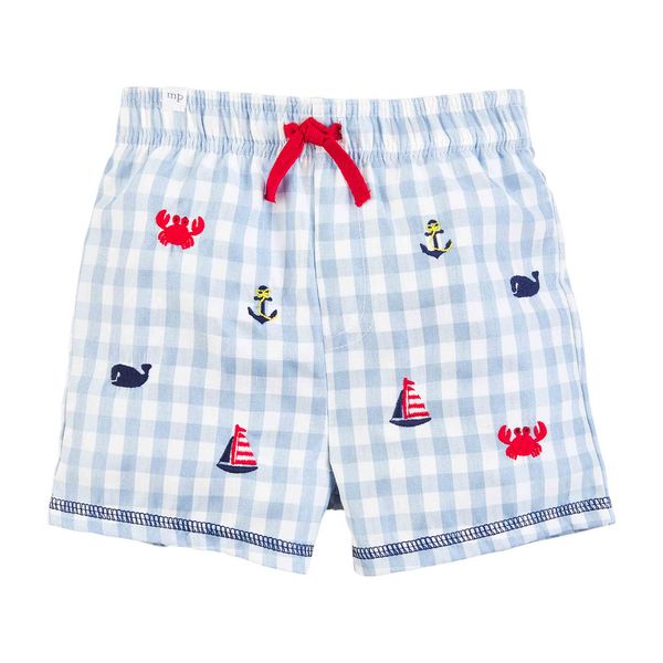 Nautical Schiffli Gingham Swim Trunks L