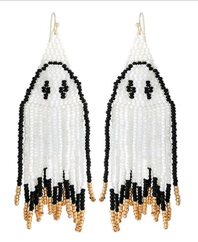 Halloween Ghost Tassel Earrings - White/Black