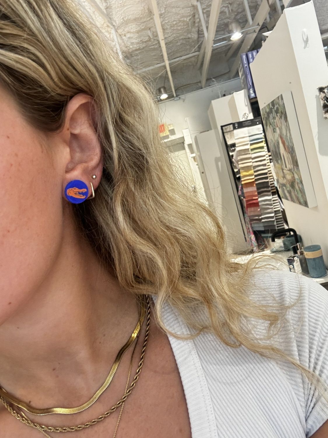 GAMEDAY: Gator Acrylic Disk Earrings Blue/Orange