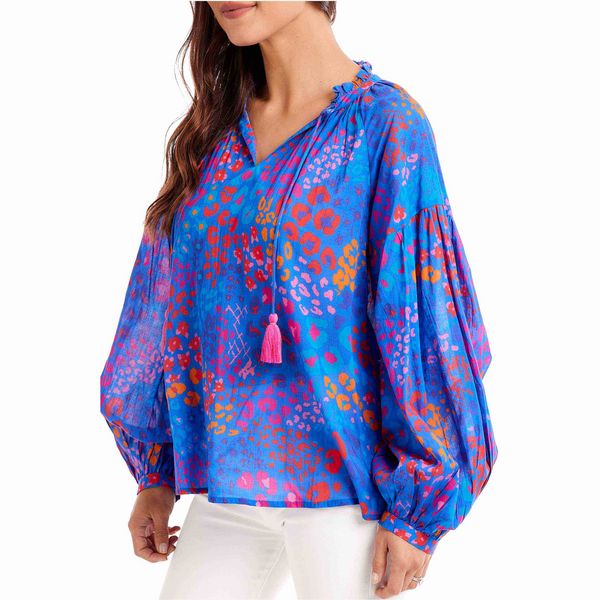 Blue Leopard Jovie Flounce Top - L