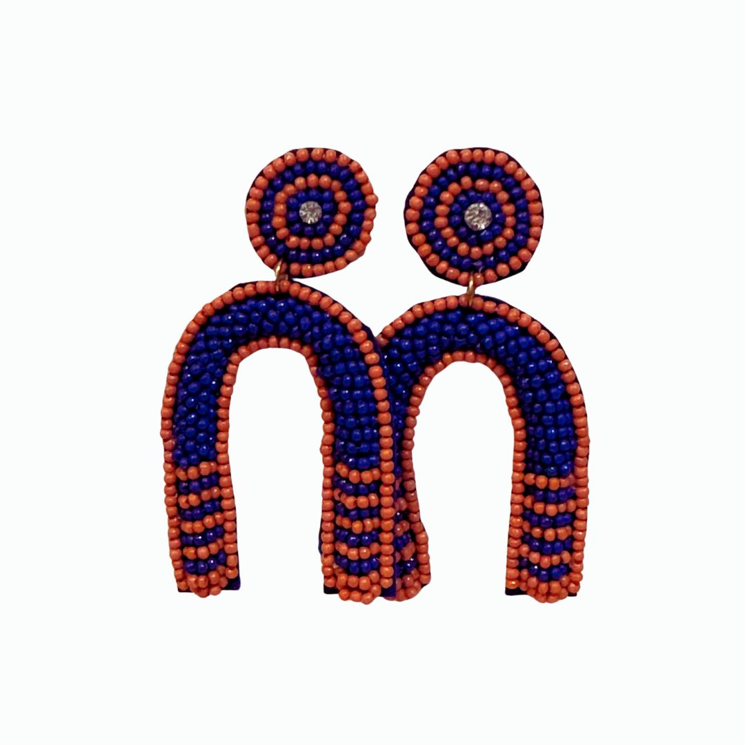Horseshoe Orange &amp; Blue Beaded Earrings