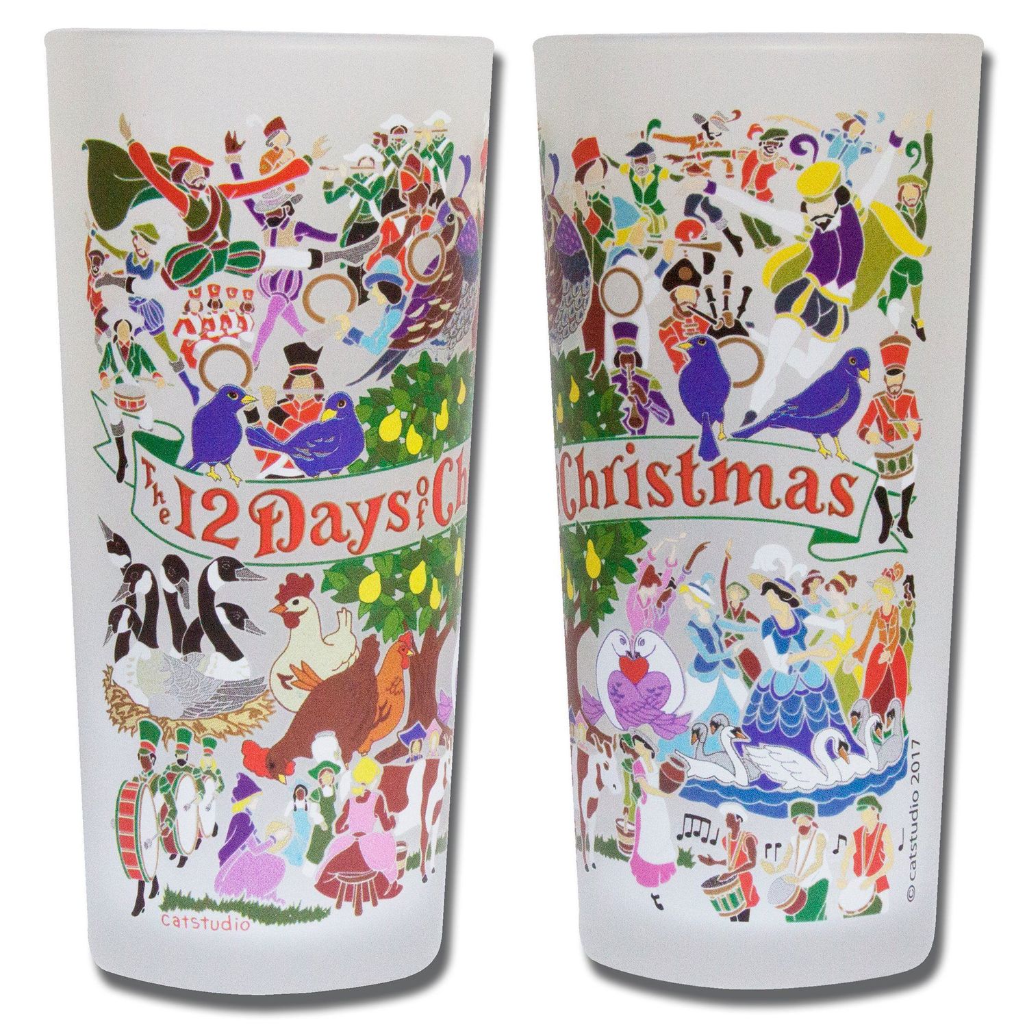 12 days of christmas drinking glasses - set of 2