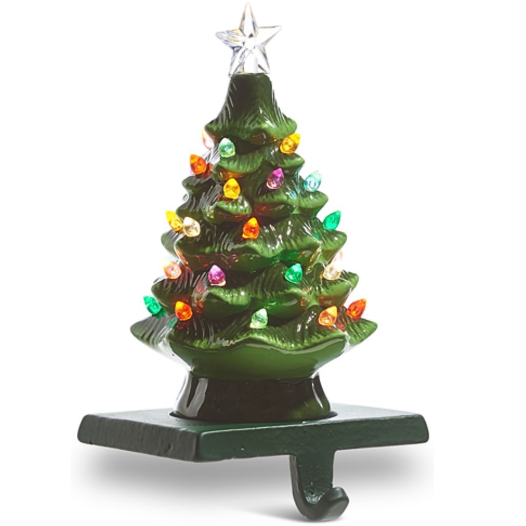 8.5&quot; VINTAGE GREEN LIGHTED TREE STOCKING HOLDER