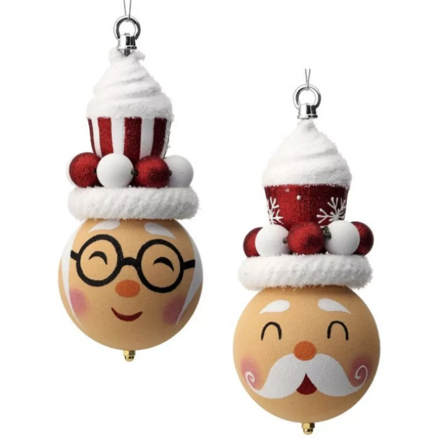 RDWH        10&quot; VP MR&amp;MRS CLAUS FACE W/CANDY HAT ORN 2AS