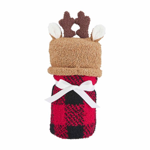 REINDEER BLANKET AND HAT SET