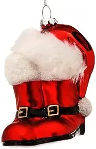 4&quot; GLASS SANTA BOOTS &amp; HAT ORNAMENT