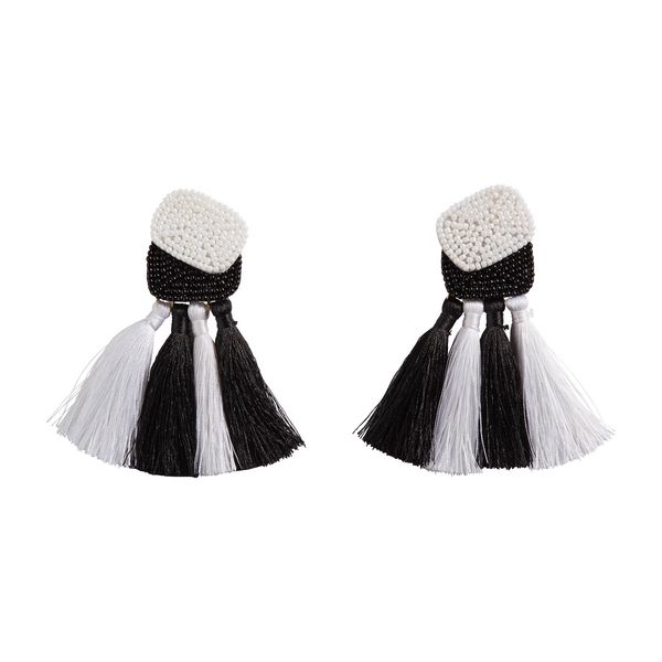 BEADED TASSEL EARRINGS BLACK