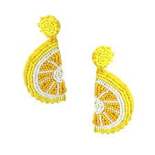 Bead Lemon Slice Earrings /Yellow