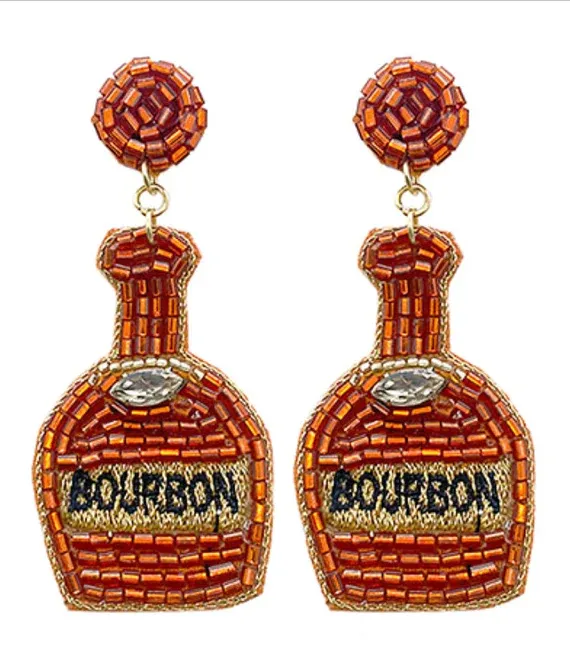 Beaded Bourbon Bottle Earrings /Orange