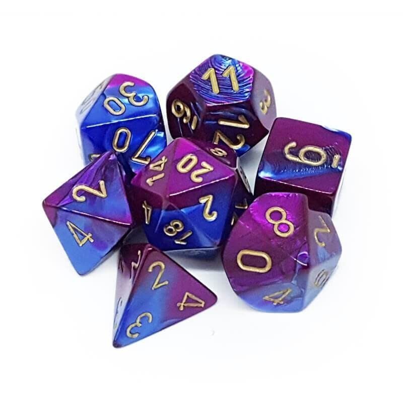 Chessex 7ct Dice Set -  Gemini Blue/Purple/Gold