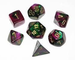 Chessex 7ct Dice Set - Green/Purple/Gold