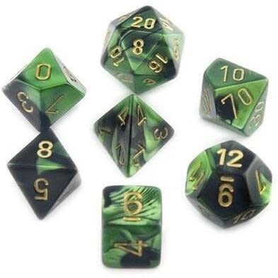 Chessex 7ct Dice Set -  Black/Green/Gold
