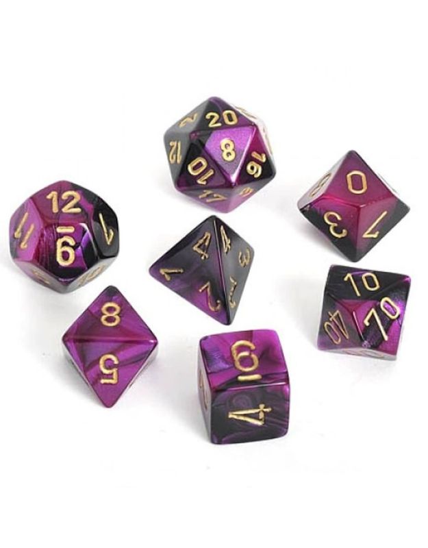 Chessex 7ct Dice Set - Black/Purple/Gold